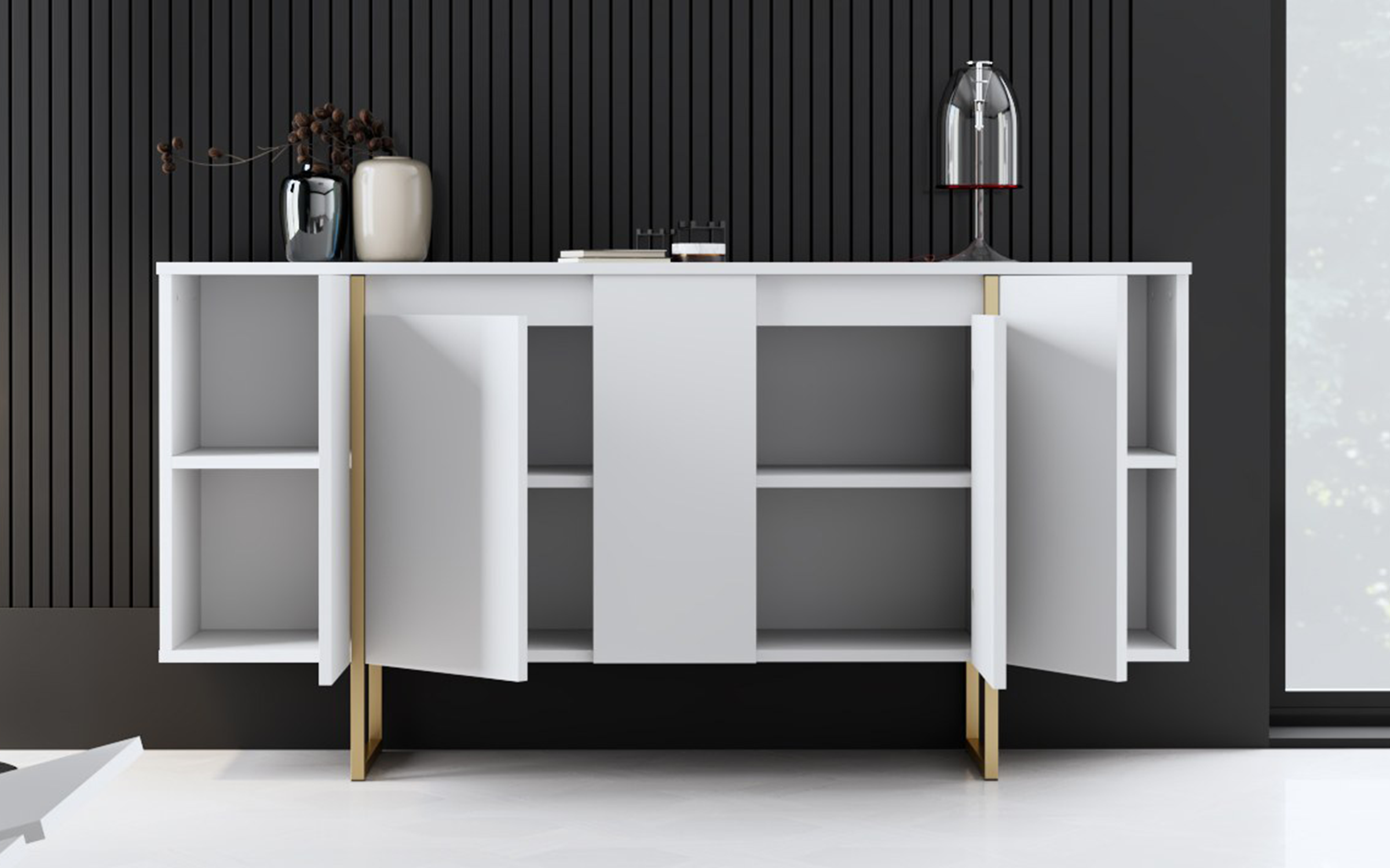 TV cabinet Larso M, white + golden  5